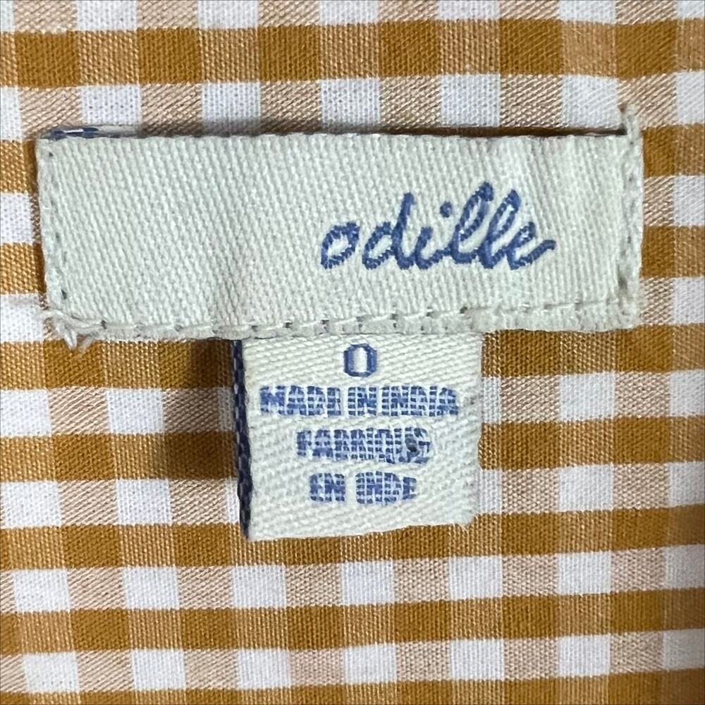 Anthropologie Odille Gingham Eyelet Button Down Shirt Tan Pink Size 0 - Picture 5 of 6